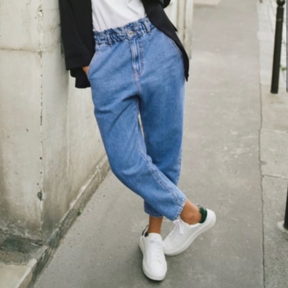 Zara Baggy Paperbag Jeans Size 2 Mid-Blue High Waisted Z1975